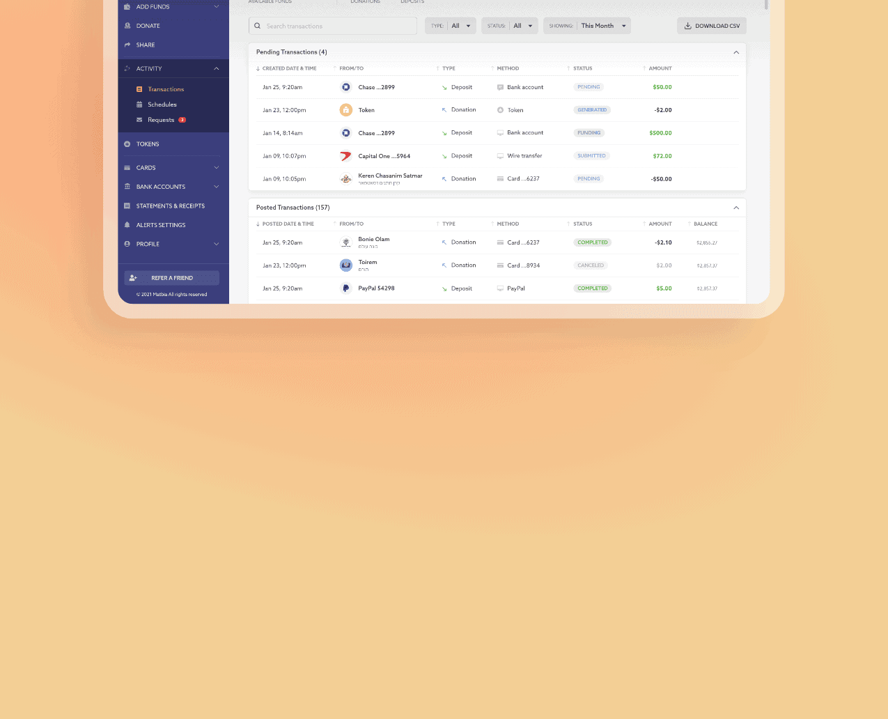 Matbia portal dashboard